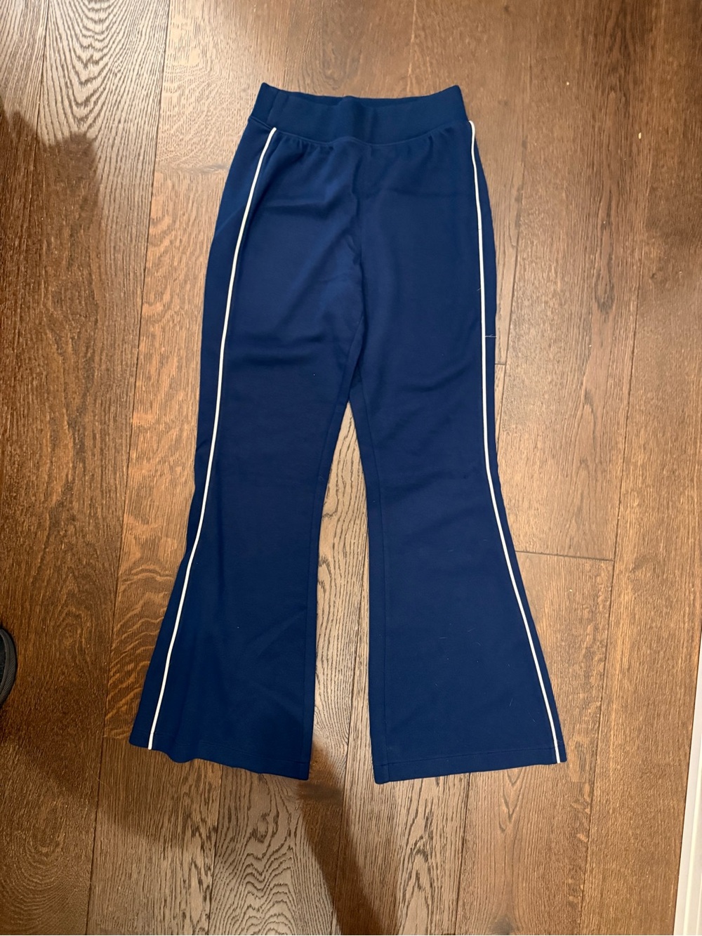 SPANX Navy Track Pants with White Side Piping